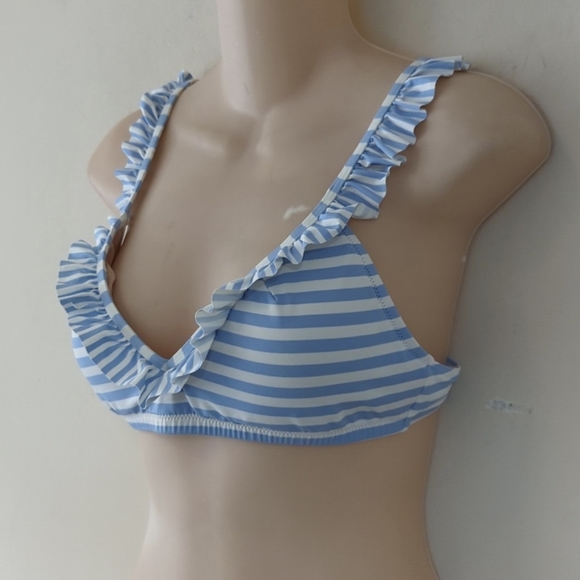 NWT J Crew blue n white stripe frilly bikini top - Picture 6 of 9